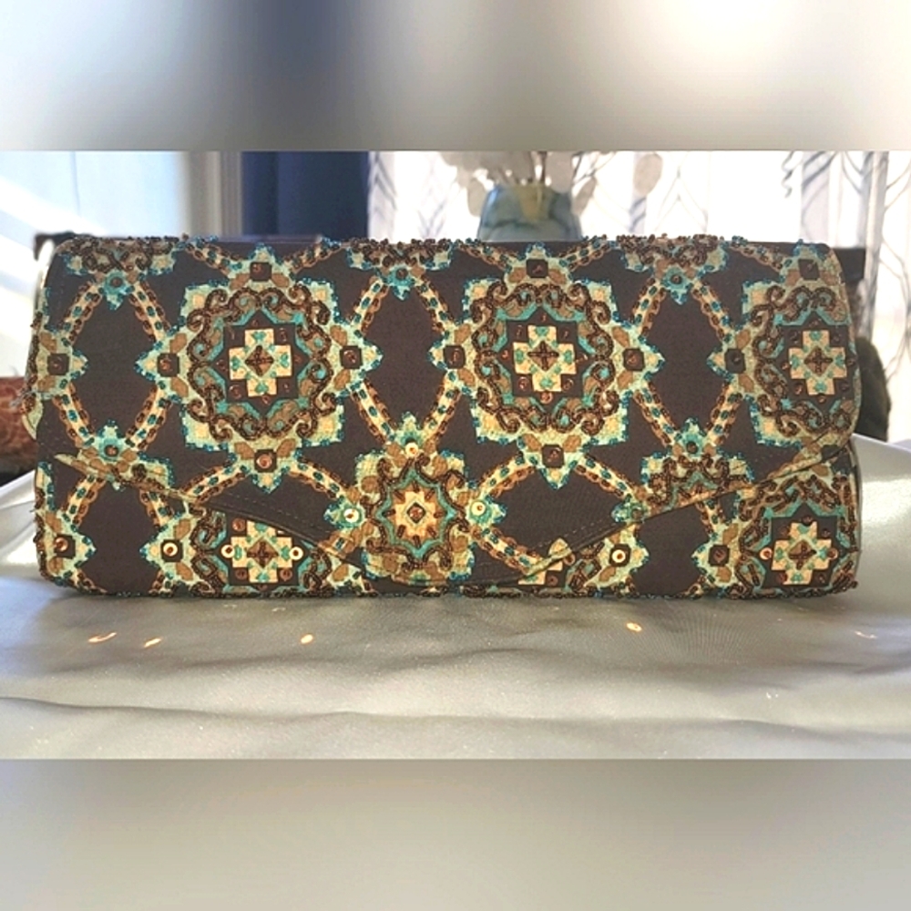 Mystique beaded envelope clutch bag